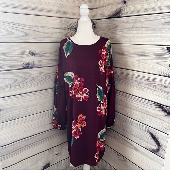 Loft Purple Floral Long Sleeve Shift Dress - Picture 2 of 10